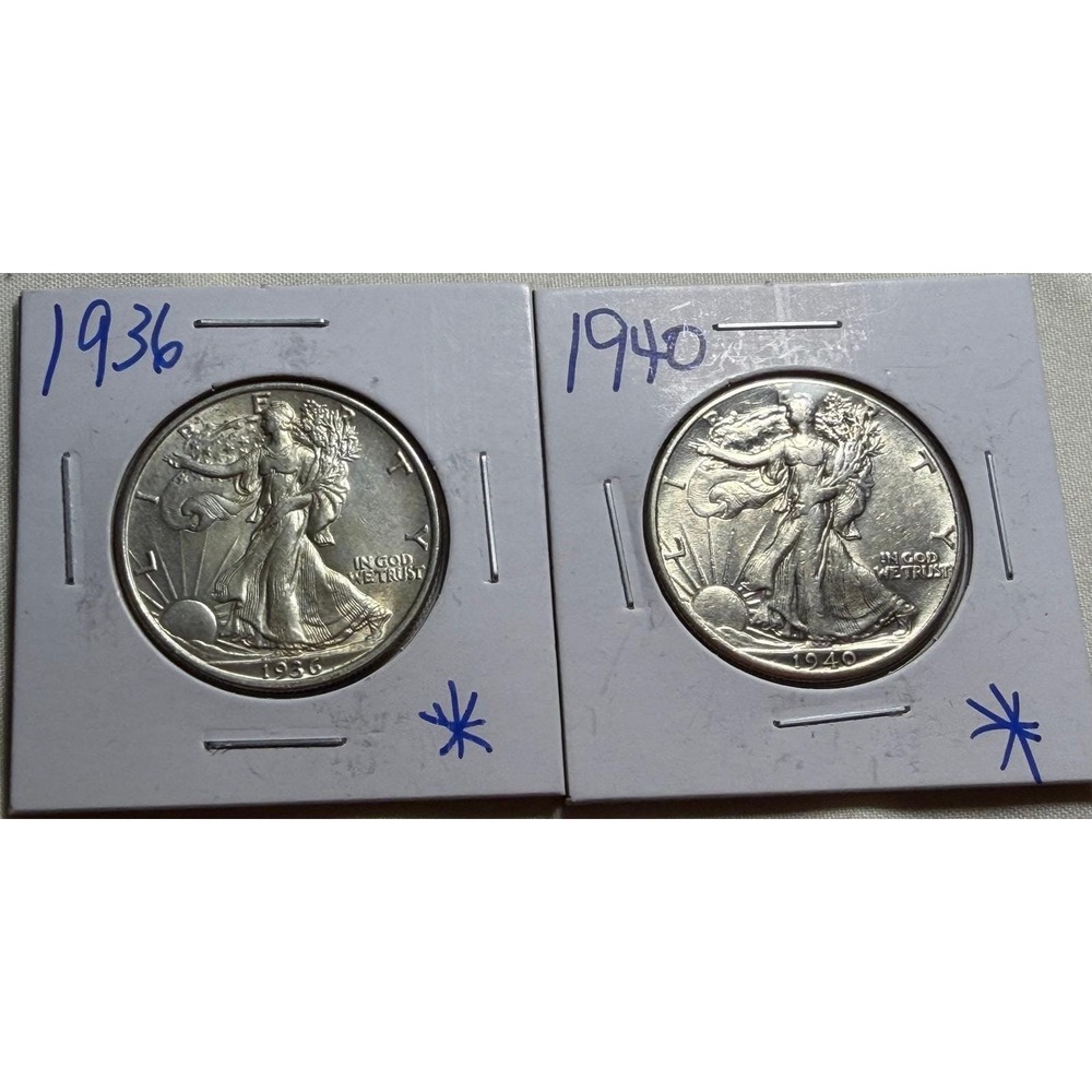 1936 and 1940 Walking Liberty Half Dollar Silver Coin Lot US Mint 50 Cent Piece
